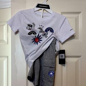 Converse Kids White Tee with Graphic Design and shorts 2 piece set